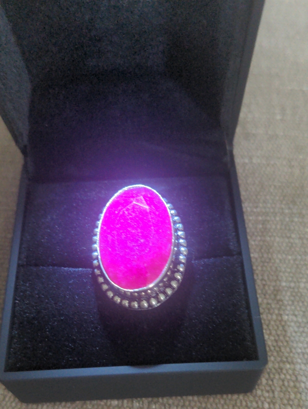 Pink- red Ruby Corundum Sterling Silver Ring. Large, Statement, 7 1/2